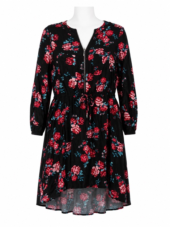 Dex Dresses & Skirts - Size 1X Dex Floral Zip Front Drawstring High-Low Dress